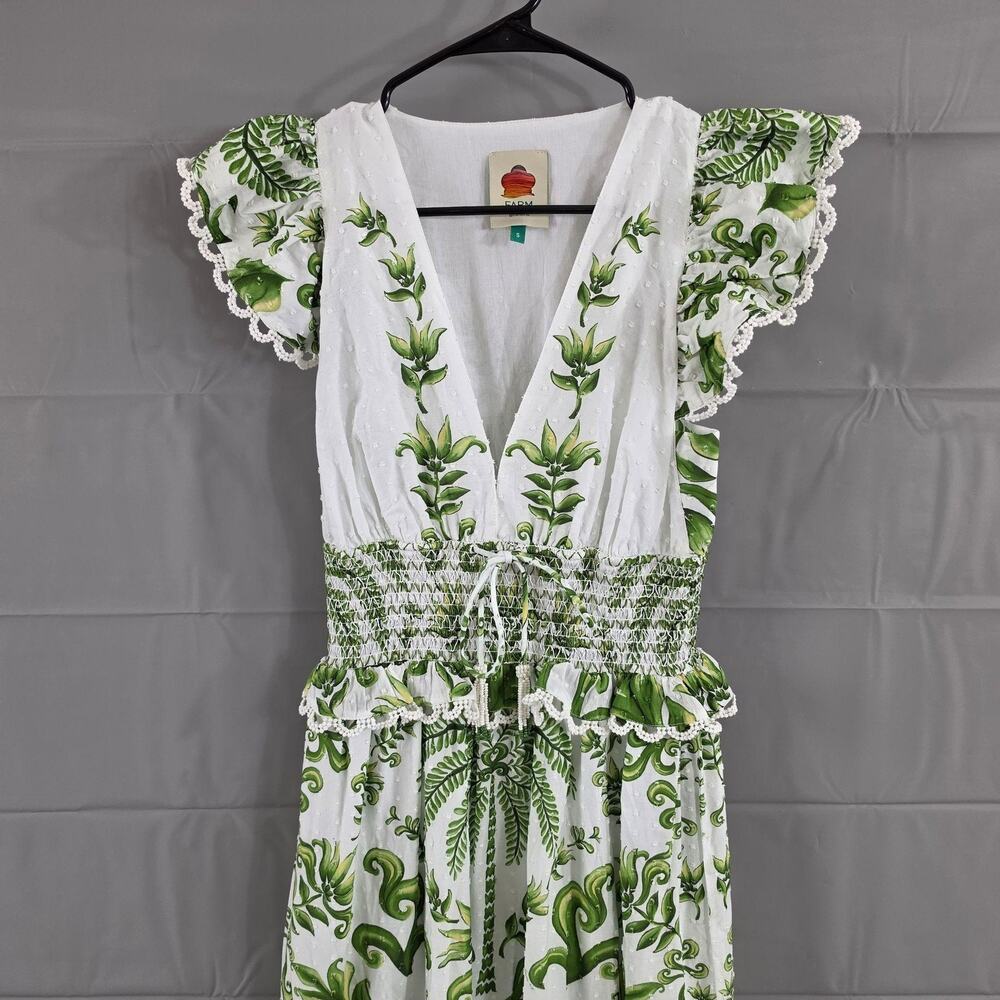 Farm Rio Dress Small Milani Flutter Sleeve Maxi White Floral Summer Boho Elegant - Picture 6 of 16